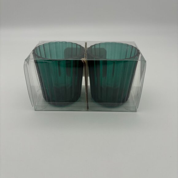 Bright Star 2 Green Ridged Glass Votives Christmas Tea Light Candles Holder NEW - Picture 3 of 4